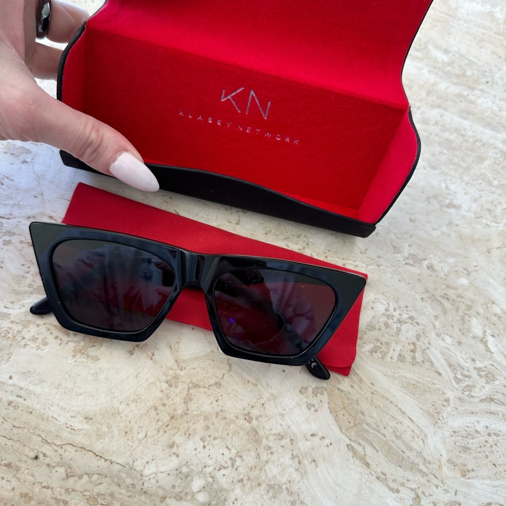 Black frame sunglasses with case